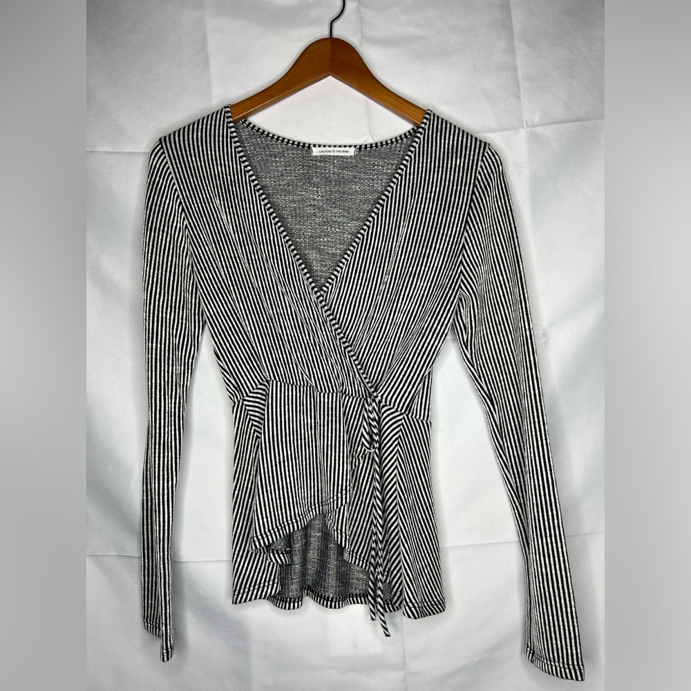 Striped Black and White Wrap Top